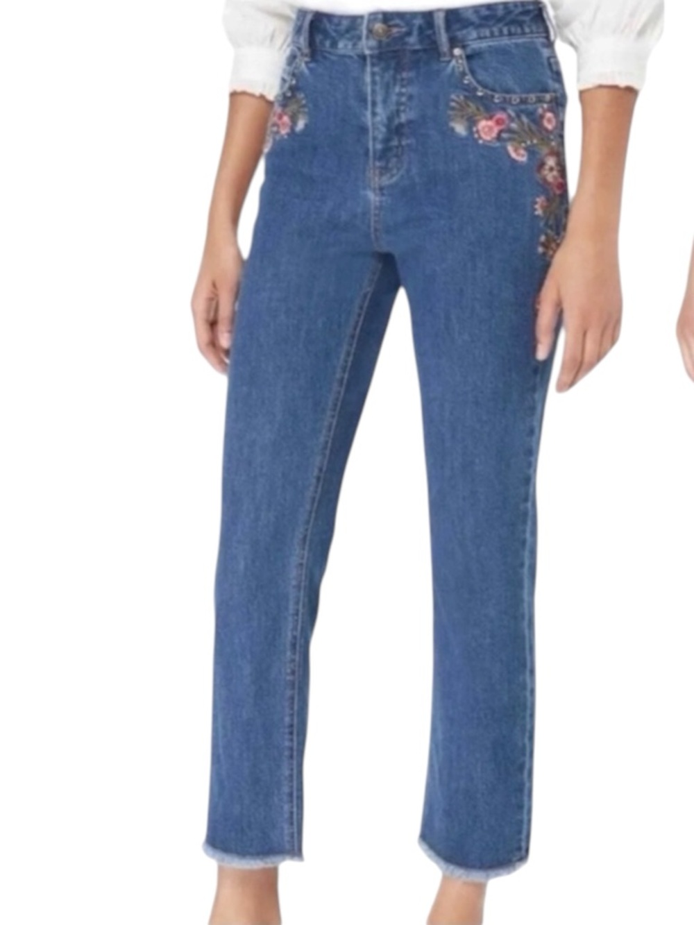 KATE SPADE Broom St. Dorsy Embroidered Raw Hem High-rise Cropped Jeans Size 27